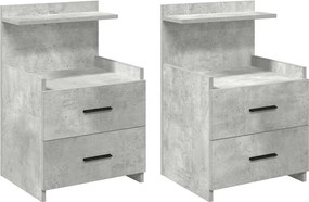 vidaXL Noptiere 2 buc. cu 2 sertare, gri beton, 40x36,5x62 cm