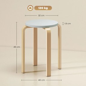 HOMCOM Set de Scaune Stivuibile pentru 4 Persoane, Scaune Moderne de Stivuire, Scaune Rotunde fără Spate, 40x40x45 cm, Lemn Natural | Aosom Romania