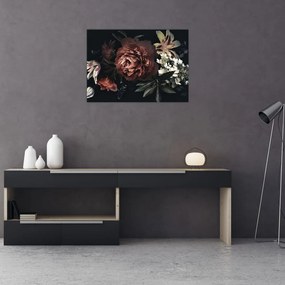 Tablou pe sticlă - Flori întunecate (70x50 cm)