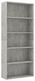 801030 vidaXL Bibliotecă cu 5 rafturi gri beton, 80x30x189 cm, lemn prelucrat