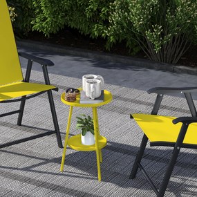 Outsunny Mică masă laterală rotundă cu 2 niveluri masă de grădină pentru terasă living balcon din metal Ø 32 x 51 cm galben | Aosom Romania