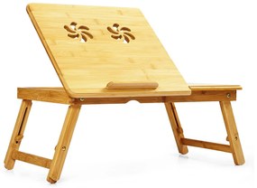 Masă pentru laptop, cu orificii de ventilație, reglabilă pe înălțime, 58 × 23 × 29 cm, bambus