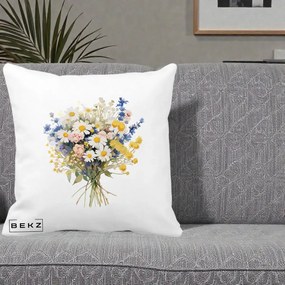 Perna Decorativa Buchet Camp Acuarela Margarete-Lavanda, 40x40 cm, Alba Mata, Husa Detasabila, Perna Inclusa, BEKZ®