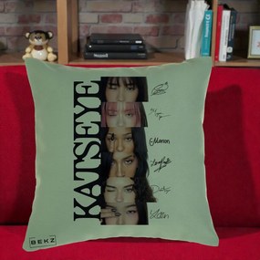 Perna Personalizata K-pop KATSEYE Semnaturi Membre Foto, 40x40 cm, Verde, Husa Detasabila, Perna Inclusa, BEKZ®