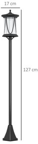 Outsunny Lampadar solar de grădină cu LED, comutator on/off, dimensiuni 17 x 17 x 127 cm, negru | Aosom Romania