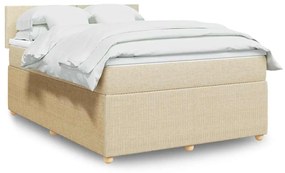 vidaXL Pat box spring cu saltea, crem, 140x200 cm, textil