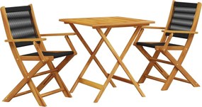 vidaXL Set mobilier bistro, 3 piese, negru, polipropilenă lemn masiv