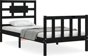vidaXL Cadru de pat cu tăblie Small Single, negru, lemn masiv