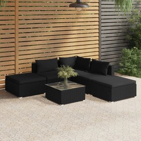 3101600 vidaXL Set mobilier de grădină cu perne, 6 piese, negru, poliratan