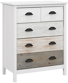 HOMCOM Comodă 5 sertare mobilier de depozitare cu mânere, 70 x 38 x 85 cm, alb | Aosom Romania