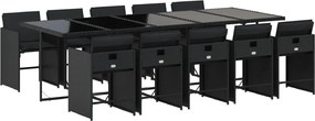 vidaXL Set mobilier de exterior cu perne, 11 piese, negru, poliratan