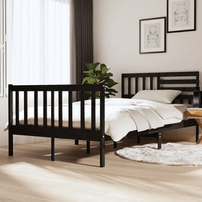 Cadru de pat Small Double 4FT, negru, 120x190 cm, lemn masiv Negru, 120 x 190 cm