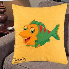 Perna Decorativa Peste Vesel Cartoon, 40x40 cm, Galben, Husa Detasabila, Perna Inclusa, BEKZ®
