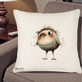 Perna Decorativa Pasare cu Penaj Zbarlit si Gene, 40x40 cm, Crem Reliefat, Husa Detasabila, Perna Inclusa, BEKZ®