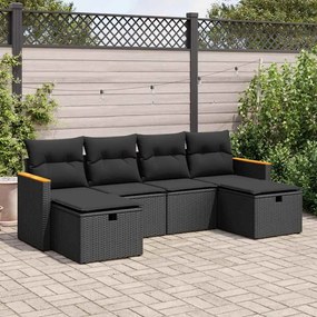 3325940 vidaXL Set mobilier de grădină cu perne, 6 piese, negru, poliratan