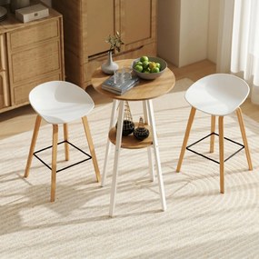 HOMCOM Masă Înaltă Rotundă cu Raft, Masă Modernă pentru Bucătărie sau Dining, PAL, Metal, Lemn Natural și Alb | Aosom Romania