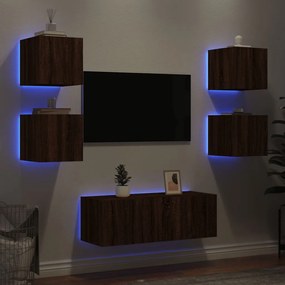 vidaXL Unități de perete TV cu LED-uri, 6 piese, stejar maro, lemn