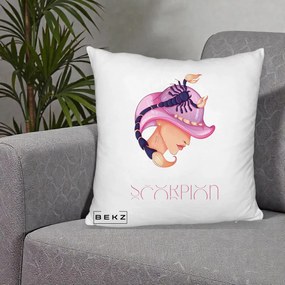 Perna Personalizata Zodiac Scorpion Cowgirl, 40x40 cm, Alb Pufos, Husa Detasabila, Perna Inclusa, BEKZ®