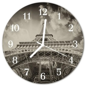 Ceas de perete din sticla rotund Turnul Eiffel Arhitectura Gray