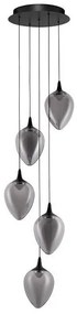 Lustra moderna cu 5 pendule LED, Metal, Sticla, Fumuriu, Nali