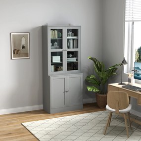 HOMCOM Bibliotecă vitrină, corp de depozitare cu 6 niveluri cu 4 uși dintre care 2 din sticlă securizată, rafturi reglabile, alb | Aosom Romania