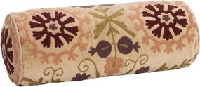 Pernă rulou din catifea brodată manual cu motive suzani, D20×L55 cm, „Suzani"