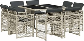 vidaXL Set mobilier grădină cu perne, 9 piese, gri deschis, poliratan