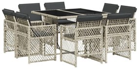 3210839 vidaXL Set mobilier grădină cu perne, 9 piese, gri deschis, poliratan