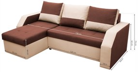 Coltar extensibil Madrid, 226x145x79 cm, 2 lazi depozitare, Reversibil, Maro/Bej