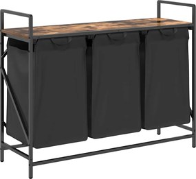 vidaXL Coș de rufe 3 compartimente cu raft stejar fumuriu