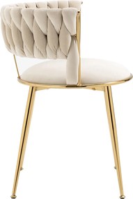 Set de 2 scaune de dining din catifea moale, stil modern cu spătar împletit și brațe, Alb