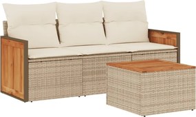 vidaXL Set canapele de grădină, 4 piese, cu perne, bej, poliratan