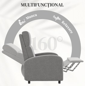 HOMCOM Scaun Inclinabil Modern, Canapea Single din Pânză, Scaune de Teatru pentru Acasă, Confortabil, Gri | Aosom Romania