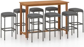 vidaXL Set mobilier bar de grădină cu perne, 9 piese, gri