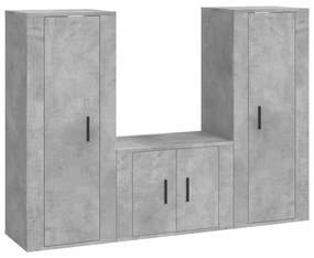 3188746 vidaXL Set dulapuri TV, 3 piese, gri beton, lemn prelucrat