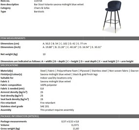 Scaun de bar design elegant LUX Volante, albastru 115734 HZ