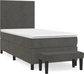 vidaXL Pat box spring cu saltea, gri închis, 100x200 cm, catifea