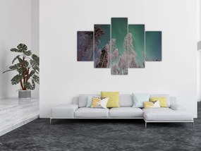 Tablou cu aurora borealis deasupra pomilor înghețați (150x105 cm)