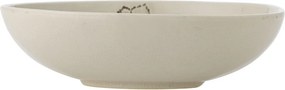 Bol din ceramică artizanală natur cu finisaj antichizat și motive botanice cu frunze, 26×7 cm, "Aubrin"