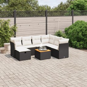 3264738 vidaXL Set mobilier de grădină cu perne, 8 piese, negru, poliratan