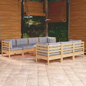 3096159 vidaXL Set mobilier de grădină cu perne gri, 8 piese, lemn masiv pin