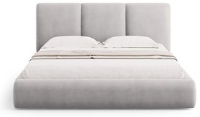 Pat matrimonial gri deschis tapițat cu spațiu de depozitare și somieră 200x200 cm Brody – Mazzini Beds