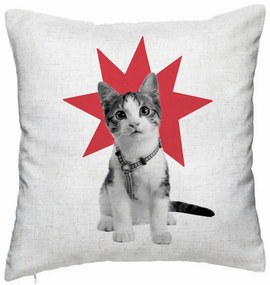 Perna Decorativa, Model Super Cat, 40x40 cm, Alb Murdar, Husa Detasabila, Burduf