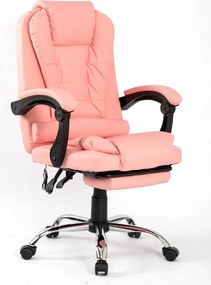 Scaun directorial, Masaj în perna lombară, Suport picioare, Rabatabil, piele PU, Roz