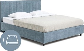 Pat dublu tapițat albastru cu spațiu de depozitare cu saltea/ somieră 180x200 cm Myra Slim Line - Bonami Selection