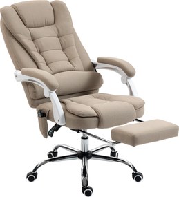 Vinsetto Fotoliu de birou executiv cu masaj și încălzire, înălțime reglabilă, spătar rabatabil, stofă din in, bej | Aosom Romania