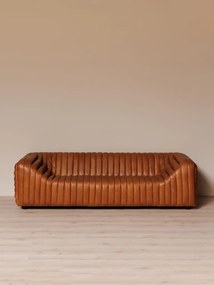 Canapea 3 locuri din piele naturală cognac, aspect vintage, "Freud"