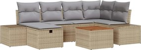 vidaXL Set de canapele pentru grădină cu pernă 7 pcs Bej Rattan poli