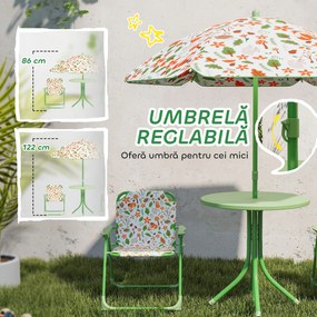 AIYAPLAY Set de Mobilier de Grădină din 4 Piese cu Masă, Scaune și Umbrelă de Soare Reglabilă, 50xΦ49,5 cm, Verde | Aosom Romania