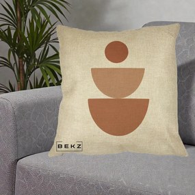 Perna Decorativa Geometric Boho Semicerc Stivuit, 40x40 cm, Crem, Husa Detasabila, Perna Inclusa, BEKZ®